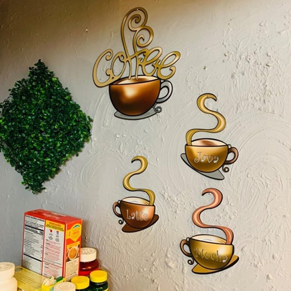 NEW 4 Pieces Metal Coffee Cup Wall Decor Coffee Bar Decor Coffee Decor Cafe - Picture 2 of 9
